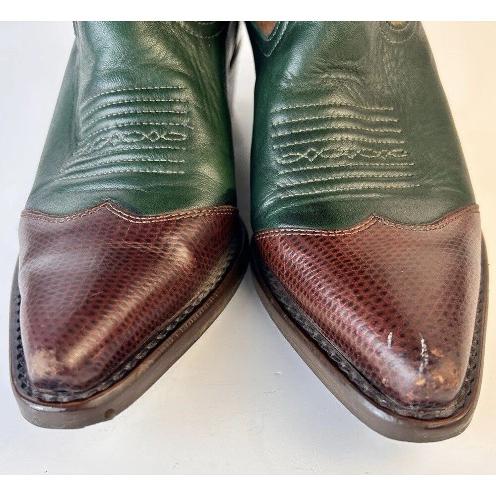 Nine West Vintage Women 7 Western Boots Used Green And Camel Cowgirl - Picture 3 of 10